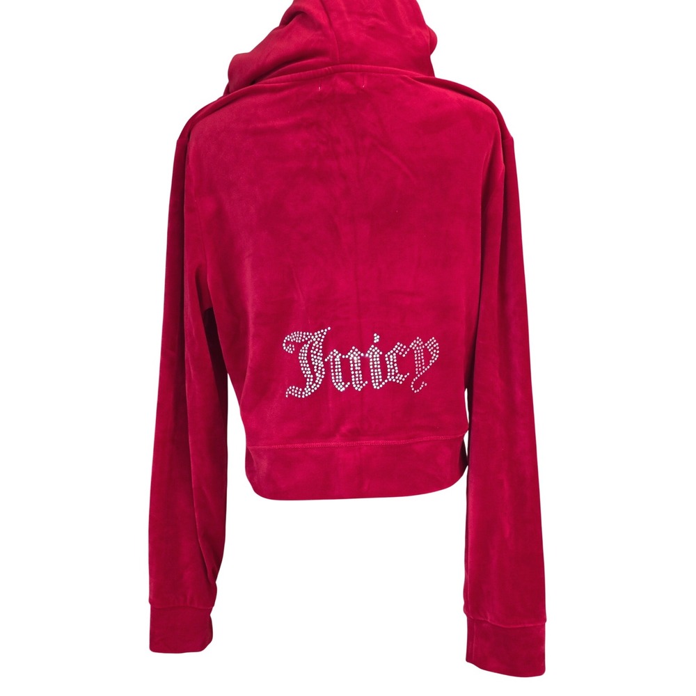 Juicy Couture Velour Hoodie Rhinestone Logo Zip Up Red‎ Size XL